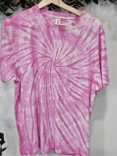 Unisex Tie Dye Tshirt Pink & White Spiral